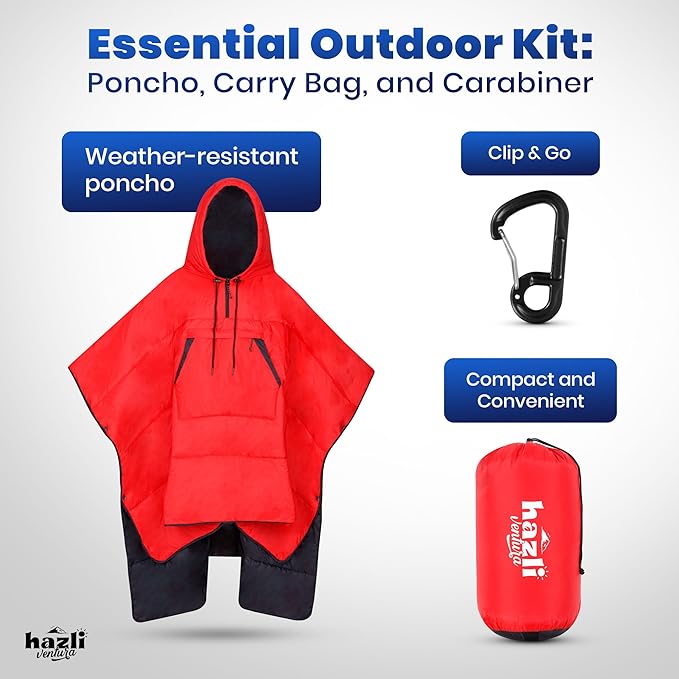 Comfortable Wearable Stadium Blanket - Camping Poncho Blanket - Large Outdoor Hooded Blanket Windproof Poncho Sports Blanket