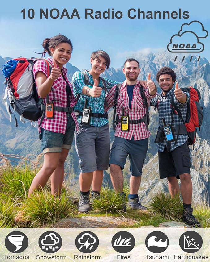 Walkie Talkies Long Rang for Adults NOAA Weather Alerts Scan, Rechargeable Walkie Talkies 2 Way Radio 22 Channel 6 Pack with 1800mAh Li-ion Battery USB-c Cable Hiking Accessories Camping Gear