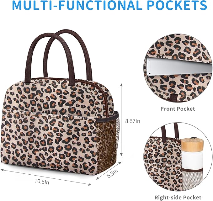 Lunch Bag Women,Lunch Box Adult for Women Men Reusable Insulated Lunch Tote Bag,Leakproof Food Handbags Case High Capacity for Travel Work Picnic Beach,Leopard