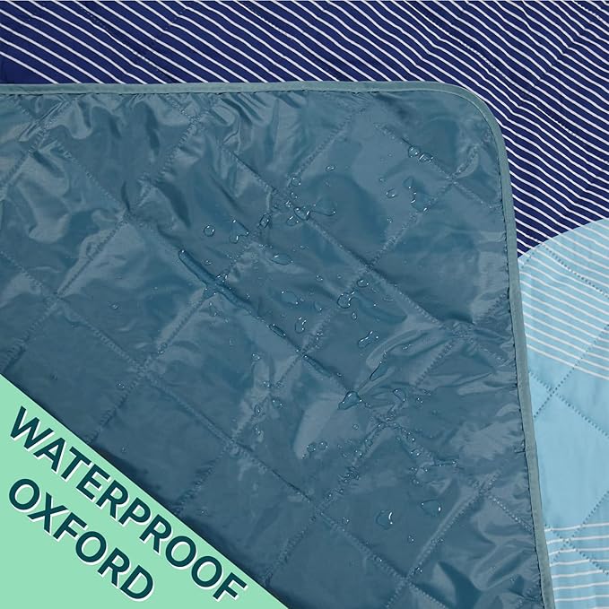 Whale Flotilla Extra Large Outdoor Picnic Blanket (60”x80”), Foldable Waterproof Sand Beach Mat Camping Blankets, Lightweight Soft Handy Mat Tote for Park Hiking Travel, Green