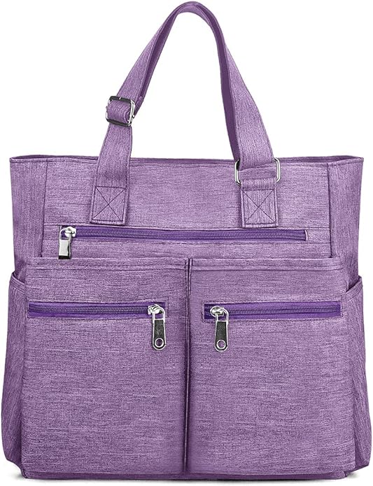VOLGANIK ROCK Canvas Tote Bag Waterproof Nylon Multi Pocket Shoulder Bags Laptop Work Bag Teacher Purse Handbag for Women Men