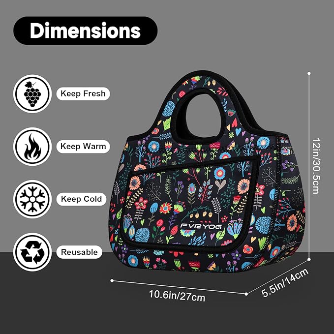 Lunch Bag for Women Soft Neoprene Lunch Bag Lightweight, Thermal Insulated and Reusable Lunch Bag for Women Men