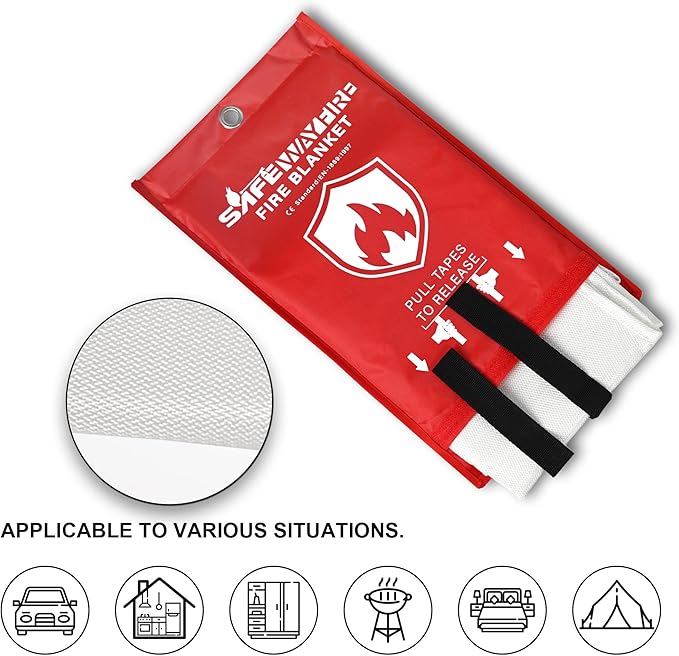 Safewayfire Emergency Fire Blanket - 6 Pack - Fiberglass Fire Blanket for Home, 39.4'' x 39.4'' Fire Suppression Blanket for Kitchen