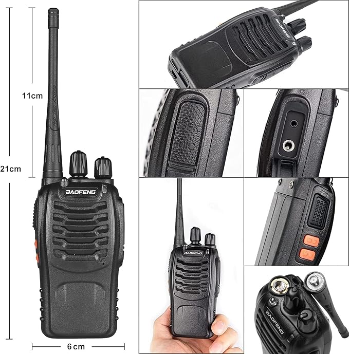 Walkie Talkies BF-888S Two Way Radio Long Range Rechargeable,Portable 2 Way Radio,Handsfree Walkie Talkie for Adultswith Flashlight Li-ion Battery and Charger(6 Pack)