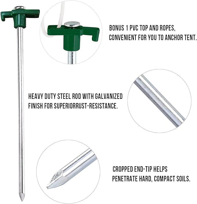 ABCCANOPY Tent Stakes 16" Camping Tent Stakes, 10pc-Pack (Green)