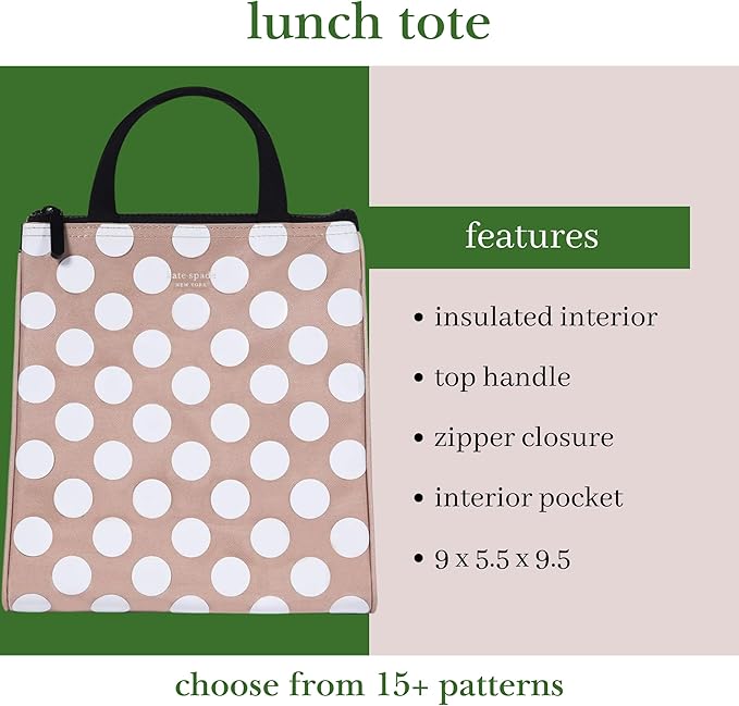 Kate Spade New York Cute Lunch Bag for Women, Large Capacity Adult Lunch Tote with Silver Thermal Insulated Interior Lining and Storage Pocket (Jumbo Dot)
