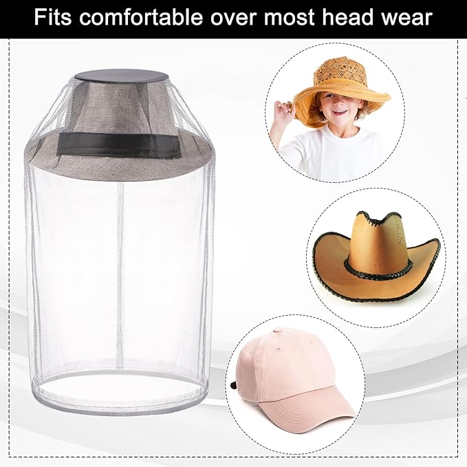 Funtery 12 Pcs Mosquito Head Mesh Face Fly Netting Hood Protecting Sun Fishing Hat with Net for Men Women