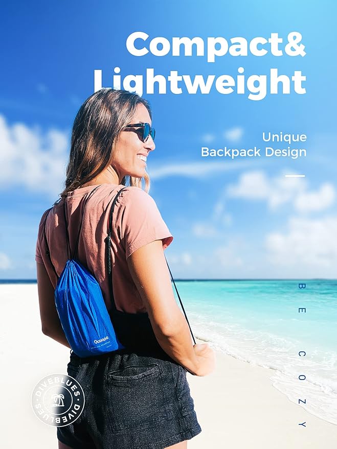 OCOOPA Beach Blanket, Sand Free, Large Oversized Beach Blanket, Comfortable Parachute Nylon, Cozy& Chic, Compact& Light, Reinforced Windproof, 4 Stakes&1 Travel Bag, S09