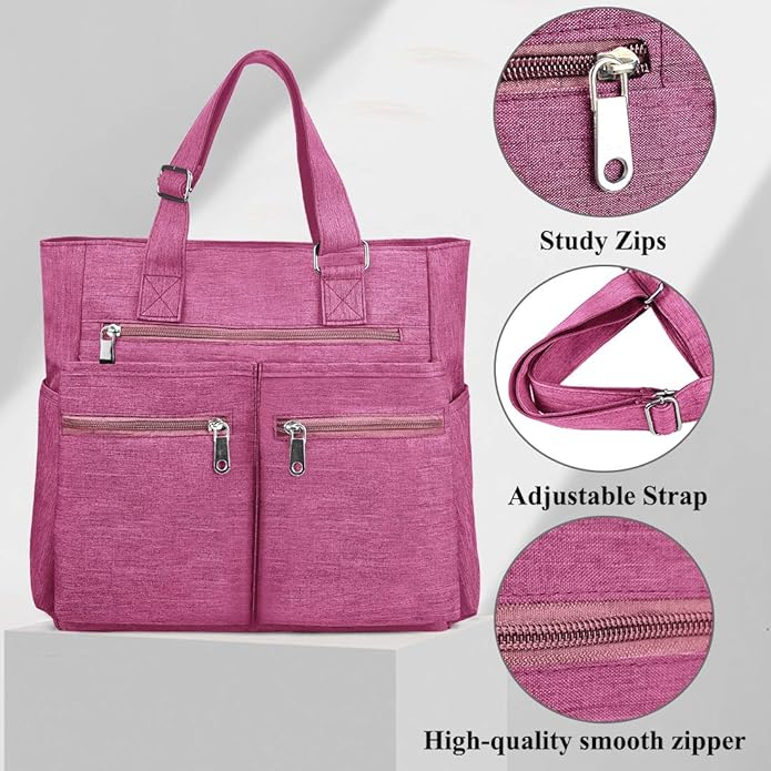 VOLGANIK ROCK Canvas Tote Bag Waterproof Nylon Multi Pocket Shoulder Bags Laptop Work Bag Teacher Purse Handbag for Women Men