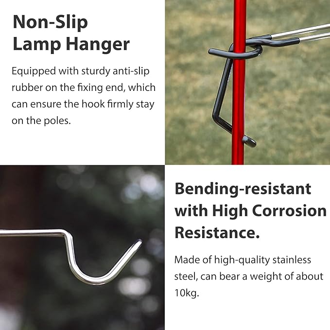 TOBWOLF 2PCS Outdoor Camping Lantern Hook Hangers Water Bottle Holder, Stainless Steel lamp Hanger Stand Water Bottle Bracket, Portable Non-Slip Tent Lamp Hook Cup Holder for Camping, Fishing, Hunting