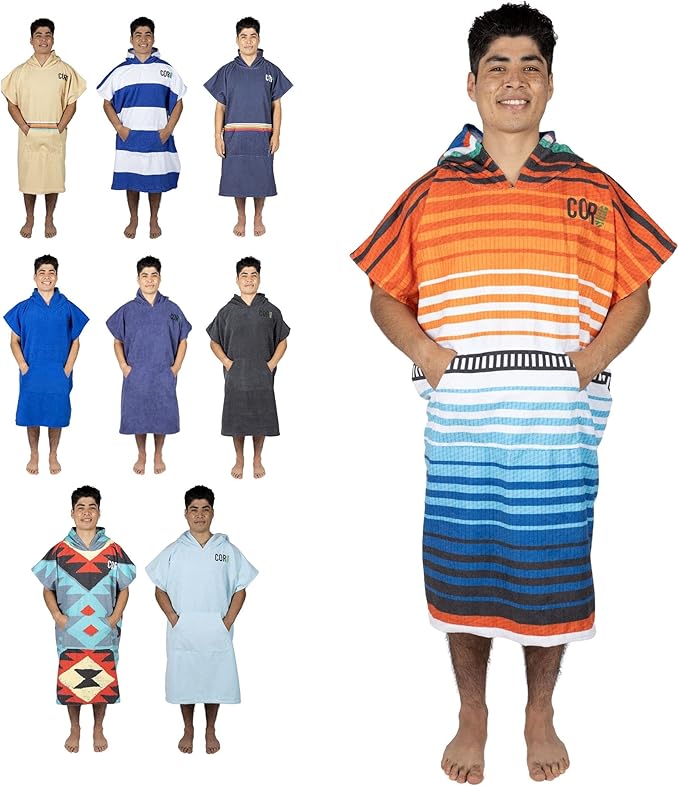 COR Surf Poncho Changing Towel Robe with Hood and Front Pocket | Thick Quick Dry Microfiber Wetsuit Poncho Towel for Surfing Beach Pool Swim (Large, Sarape)