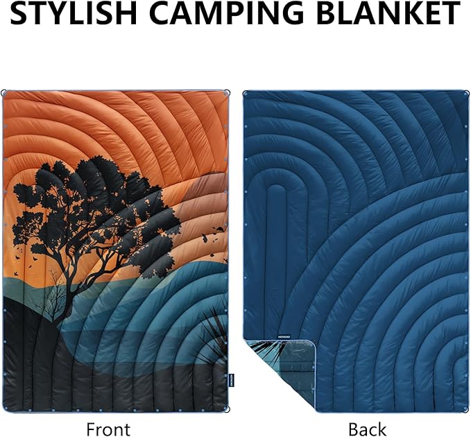 Camping Blanket,Lightweight Down Alternative Puffy Printed Camping Blanket Packable Outdoor Blanket for Camping,Traveling, Stadium, Hiking, Picnics