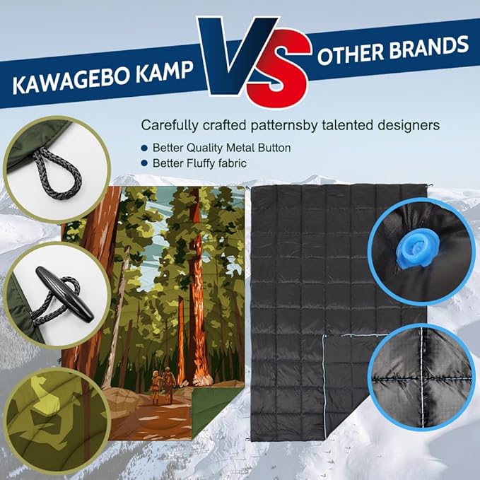 Outdoor Puffy Camping Blanket, Lightweight Windproof Warm Stadium Blanket, Packable Travel Camping Quilt for Cold Weather, Hiking, Backpacking, Sleeping, Hammock, Adventure 78"x 56"