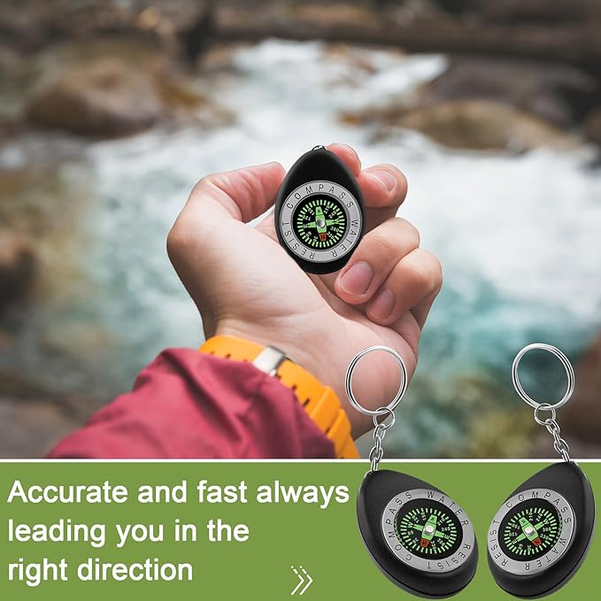 Janinka 18 Pcs Small Keychain Compass for Kids Mini Pocket Survival Compass Bulk for Outdoor Hiking Camping Hunting Climbing