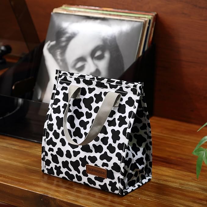 TELLUMO Lunch bag, Insulated Lunch Bag for Women Men Large Lunch Box Container Reusable Leakproof Tote for Office, Work, School, Beach or Travel (Cow-print)