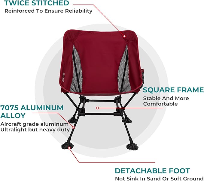 ATEPA Backpacking Chair, Ultralight Folding Portable Small Camping Chairs for Adults Compact Foldable Beach Seat with Anti-Sinking Feet & Aluminum Frame for Outdoor Hiking Travel Fishing