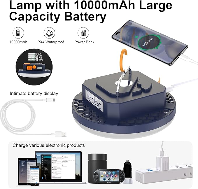 2025 Red Light Insect-Proof Camping Lamp10000mAh Rechargeable 3000LM Tent Camping Light, 6500K 24Hours Long Play Time , Outdoor Night Market Night Fishing Lantern