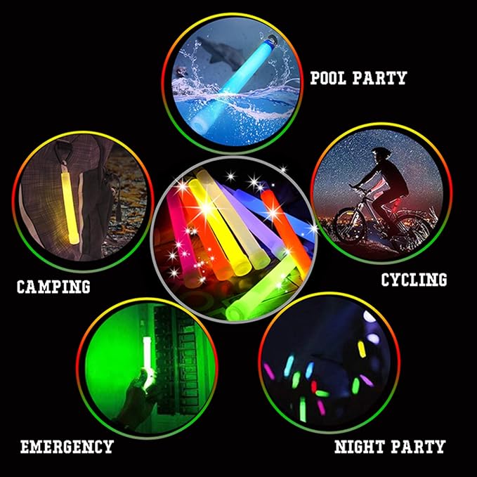 Pack of 6 Neon Colors Glow in The Dark Glow Stick Tubes Fluorescent Light Sticks Bright Glowing Rods for Graduation Party, Camping, New Year’s Eve, 6 inches, 6pcs