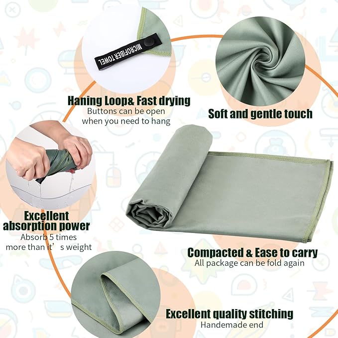 Tranqun 6 Pcs Quick Dry Towel Colored Microfiber Travel Towel Camping Towels Lightweight Absorbent Compact Backpacking Towel Microfiber Gym Towel for Sweat Beach Bath Yoga Hiking Pool 24 x 48 inch