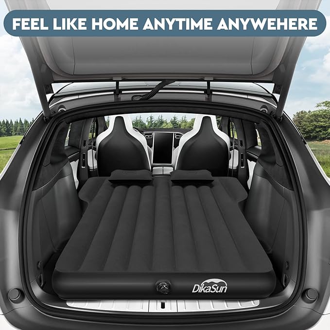 Tesla Model Y Mattress: Inflatable Camping Bed Air Mattress for Model Y, Thickened Travel SUV Sleeping Pad with Car Air Pump 2 Pillows