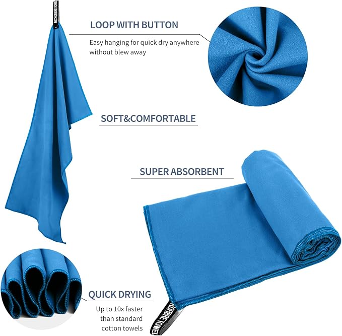 Microfiber Travel Towel, Soft Lightweight Quick Dry Towel, Super Absorbent Compact Travel & Sports & Beach Towels for Camping, Backpack, Gym, Swimming, Yoga, Hiking (L:24"×48" -Dark Blue)