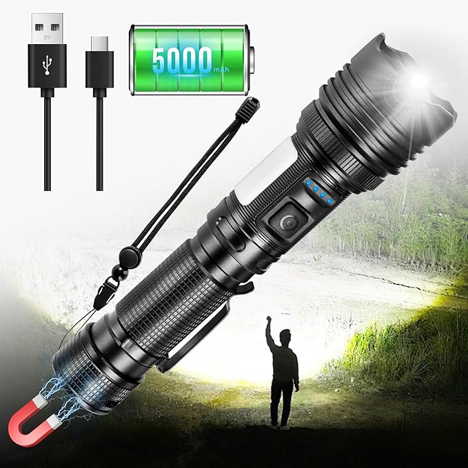 LED Flashlights High Lumens Rechargeable,990000 Lumens Super Bright Flashlight,High Powered Flashlight Zoomable,7 Modes,IPX67 Waterproof,Powerful Tactical Flashlight for Emergencies,Camping