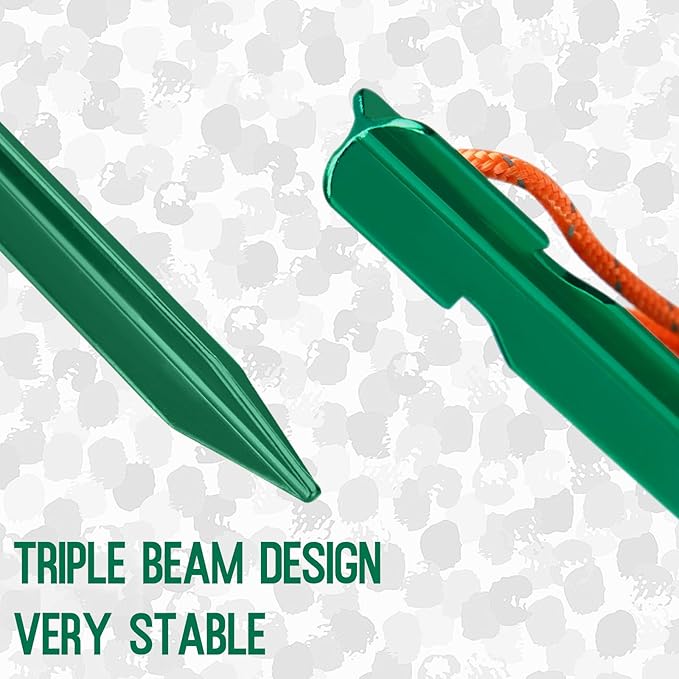 Grassman 12 Pack Tent Stakes, 7075 Aluminium Tent pegs, Heavy Duty Lightweight Ground Pegs, Durable and Safe Metal Camping Spikes, Green