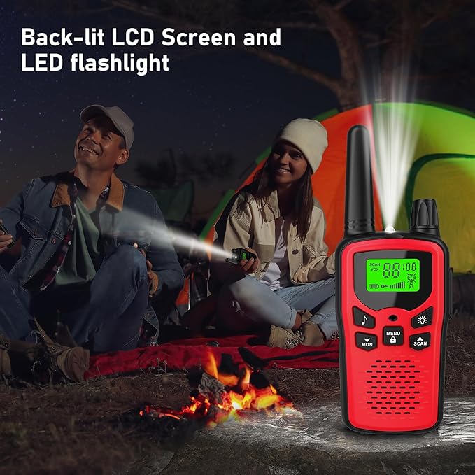Walkie Talkies,Erelis Long Rang Walkie Talkies with 22 FRS Channels,Walkie Talkies for Adults with Lamp,VOX,LCD Display for Outdoor Activities(Red)