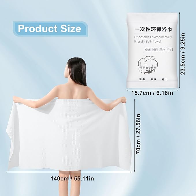 Disposable Bath Towels, 27.6 Inches X 55.1 Inches White Disposable Towels, Individually Packaged, Soft and Comfortable, Suitable for Travel, Swimming, Hotel, Camping (PACK-10)