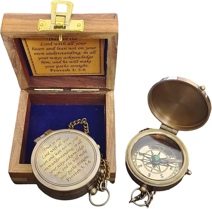 Trust in The Lord -Proverbs 3: 5-6 Quote Engraved Compass, Gifts Compass, 2025 Graduation Day Gifts- Baptism Gifts Compasses for Women Mens Boy Girls, Inspirational Christian Religious Gifts