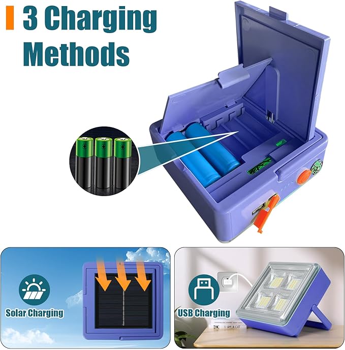 Solar Work Lights 4800mAh 4 Light Modes 10000 Lumen Waterproof USB Power Outages Solar Camping Lights with Hanging Clips for Outdoor Hiking Emergency Hurricane Car Repairing