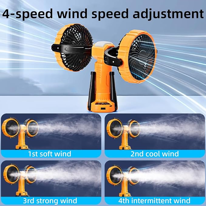 Outdoor Camping Fan with LED Light,8000mAh Rechargeable Battery Powered with Hook Tent Fans,270° Oscillating 360° Rotation Portable Tripod Beach Fan for Canopy,Travel,Fishing,Home,Yellow