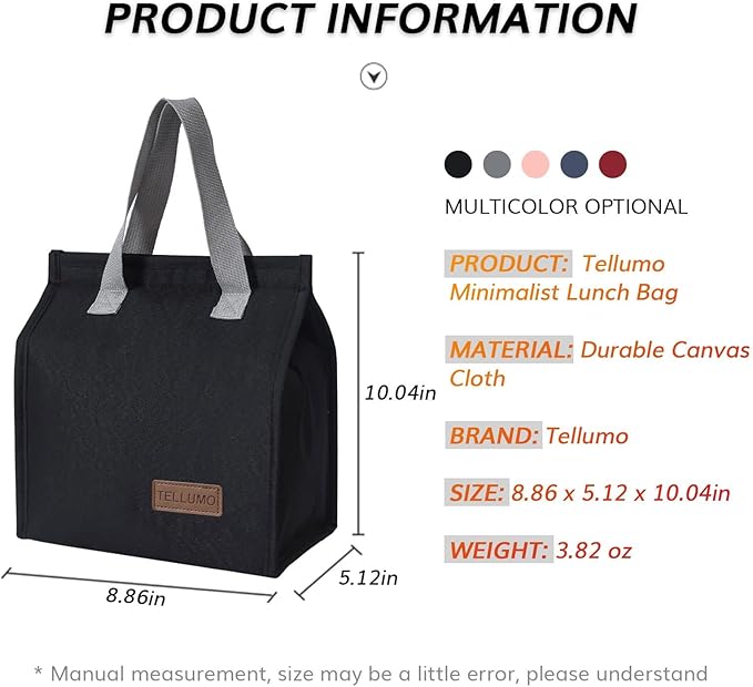 TELLUMO Lunch bag, Insulated Lunch Bag for Women Men Large Lunch Box Container Reusable Leakproof Tote for Office, Work, School, Beach or Travel (Dark)