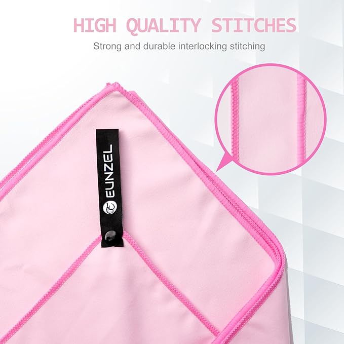 Eunzel Quick Dry Camping Towel, Microfiber Travel Towel 3 Size at 1 Pack,Fast Drying Towel Set for Camping, Beach, Gym, Sports, Yoga & Swimming Pool, Light Pink