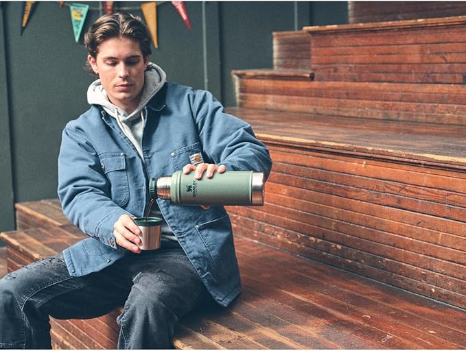 Stanley Classic Legendary Vacuum Bottle 1.0 qt | Wide Mouth with Leakproof Cup Lid | Keep Drinks Hot or Cold | Packable for Travel | Insulated Stainless Steel Thermos | BPA-Free | Black 2.0