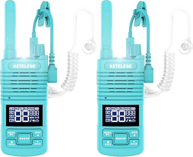 Walkie Talkies Long Range with Acoustic Tube Earpiece, Portable FRS Two-Way Radios, USB C Rechargeable walky talky for Adults, for School Restaurant Church Business(2 Pack), Blue