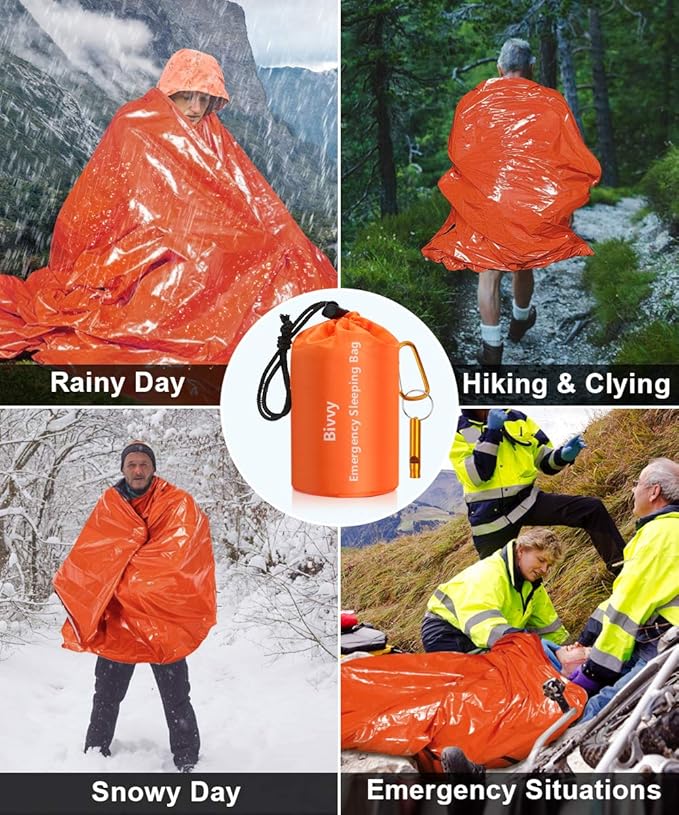 Emergency Sleeping Bags Thermal-Emergency-Blankets Ultralight Space Blankets Survival Waterproof Bivy Sack Multi-Purpose Survival Gear for Hiking, Camping, First Aid Kits, Outdoor Survival Gear
