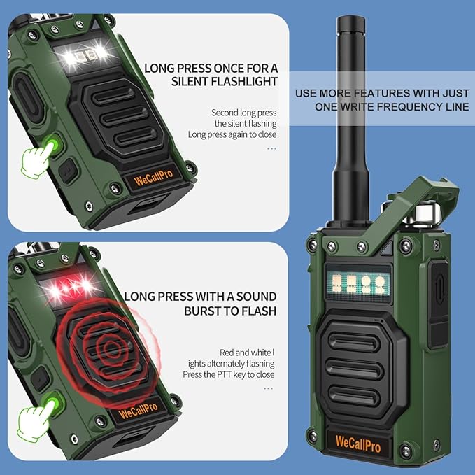 Zinc Alloy Housing Long Distance Walkie Talkies Rechargeable for Adults, One Key Alarm, GMRS Two Way Radio for Hiking Camping 2 Way Radio with Flashlight WCP03 (Only One Pack)
