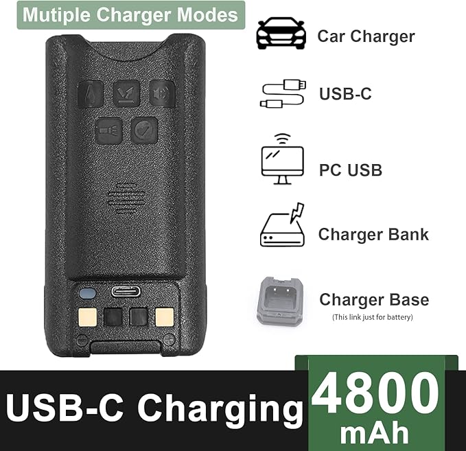 BAOFENG 2 Packs UV-9R Plus Battery USB-C Charger Enlarge 4800mAh Capacity Thicken BL-9 Li-ion Battery for T57 Accessories UV-9R Plus MK1 Portable Radio Battery for Adult