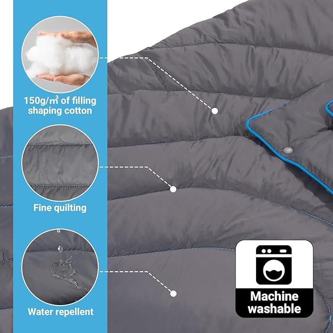 KingCamp Lightweight Camping Blanket - Stylish & Multifunctional Quilt with Snap Button, Portable for Travel, Airplane, Indoor & Outdoor - Provides Warmth - Gray