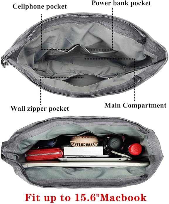 VOLGANIK ROCK Canvas Tote Bag Waterproof Nylon Multi Pocket Shoulder Bags Laptop Work Bag Teacher Purse Handbag for Women Men