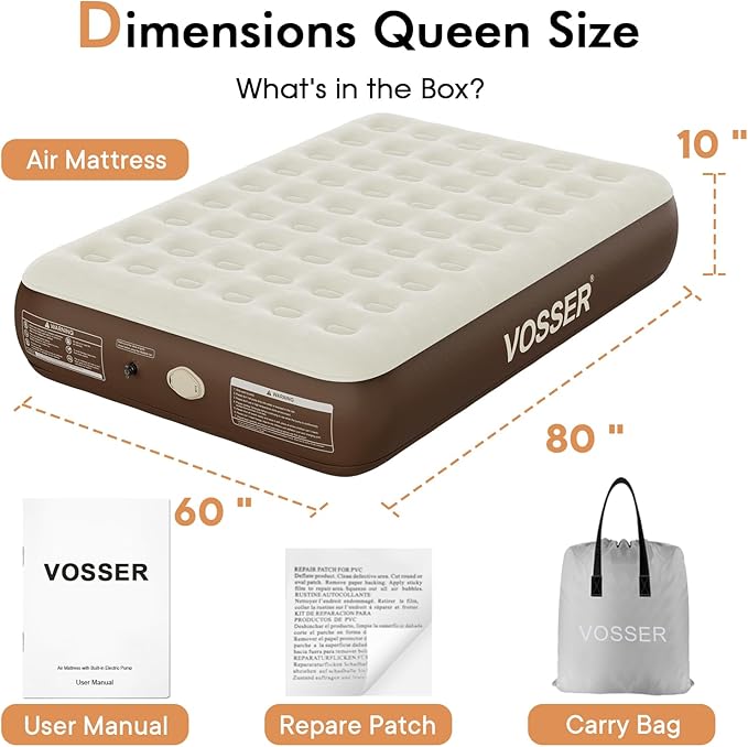 Air Mattress Queen with Built-in Pump,10'' IN High Self Inflatable Mattress with Cordless Pump, Blow Up Mattress with Flocked Top,Upgraded Airbed for Home, Camping & Guests,2Mins Queen Air Mattress