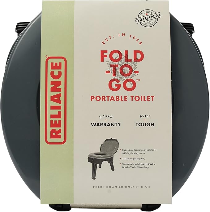 Reliance Products FOLD-to-GO Folding Portable Camping Toilet | 300 Pound Capacity | Compact & Lightweight