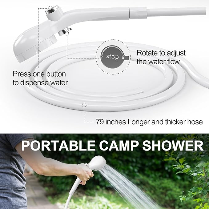 Portable Camp Shower, Camping Shower Pump with 4800mah USB Rechargeable Batteries, Carryable Temperature Display Shower for Camping, Hiking, Traveling