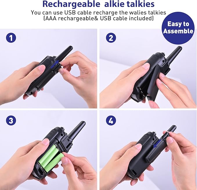 Rechargeable Walkie Talkies,Fvamom Walkies Talkies for Adults with 22 Channels,Long Range Walkie Talkies with NOAA Weather Channels,VOX LCD Display LED Flashlight for Hiking Camping Trip(Silver)