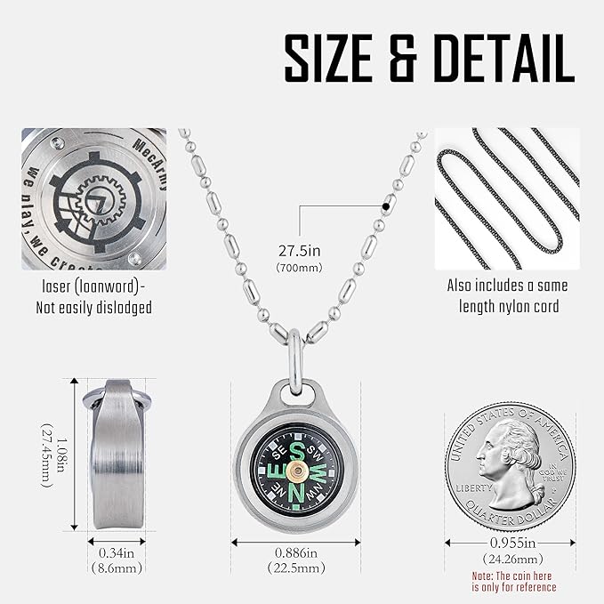 MecArmy CMP/CMP2 Mini Compass- Meaningful Graduation Birthday Gifts for Men Women, EDC Titanium/Brass/Copper Pocket Compass for Hiking SurvivaI, IPX5 Waterproof, Glow in The Dark, Necklace Pendant