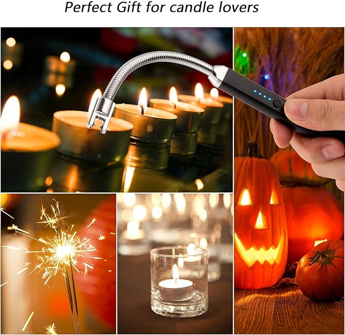 MEIRUBY 2 Pack Lighter Electric Candle Lighter Birthday Gifts for Women Mom Wife Men, Long Electronic Rechargeable USB Lighter Arc Windproof Flameless Lighters for Candle Camping BBQ