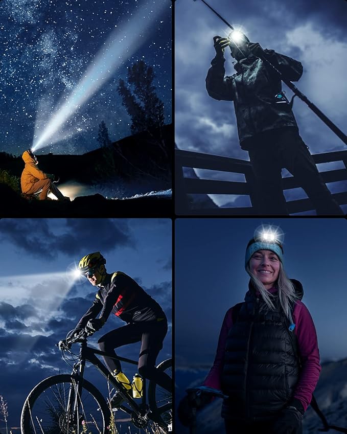Headlamp Rechargeable 2PCS, 1200 Lumen Super Bright LED Flashlight with Motion Sensor for Adults and Kids- Camping Accessories Gear, Waterproof for Hiking, Running, Fishing, Cycling