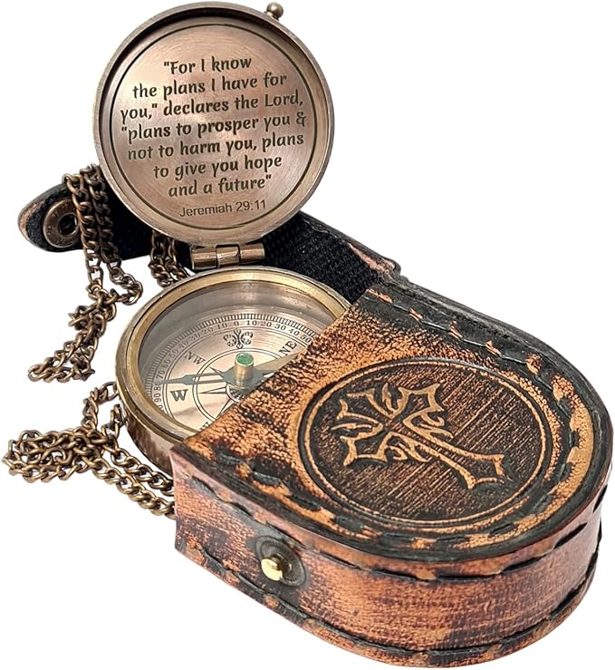 Brass Nautical - Brass Compass Engraved Gift for Son, Grandson, Daughter, Baptism, Confirmation Communion Godson Church Graduation Day