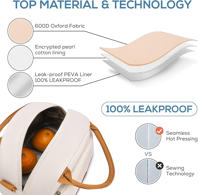 TOURIT Womens Insulated Lunch Bag Thermal Reusable Tote for Work Picnic, Beige
